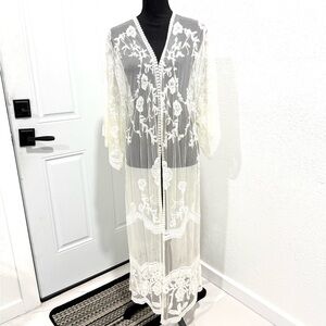 Dizzy Gal sheer lace 3/4 sleeves duster cardigan 3X